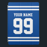 Custom name sports jersey number blue striped iPad pro cover<br><div class="desc">Custom name sports jersey number blue striped iPad Pro Cover (12.0 inch and other sizes). Custom Christmas or Birthday gift idea for friends, family, sport coach, instructor, trainer, football fan, basketball player, son , daughter, kids, boss, coworker, employee, class mate, personnel, staff etc. Blue and white colors. Personalized protection cases...</div>
