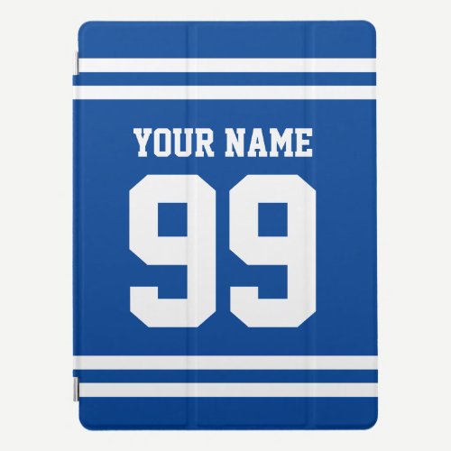 Custom name sports jersey number blue striped iPad pro cover