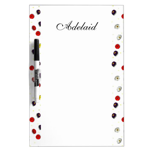 Custom name spring flowers on white dry erase board