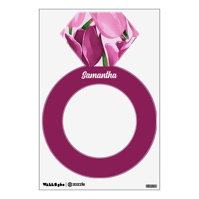 Custom Name Spring Tulip Painting Diamond Ring Wall Sticker (Front)