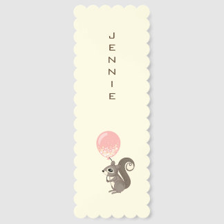 Custom Name Squirrel with Pink Balloon Bookmarks