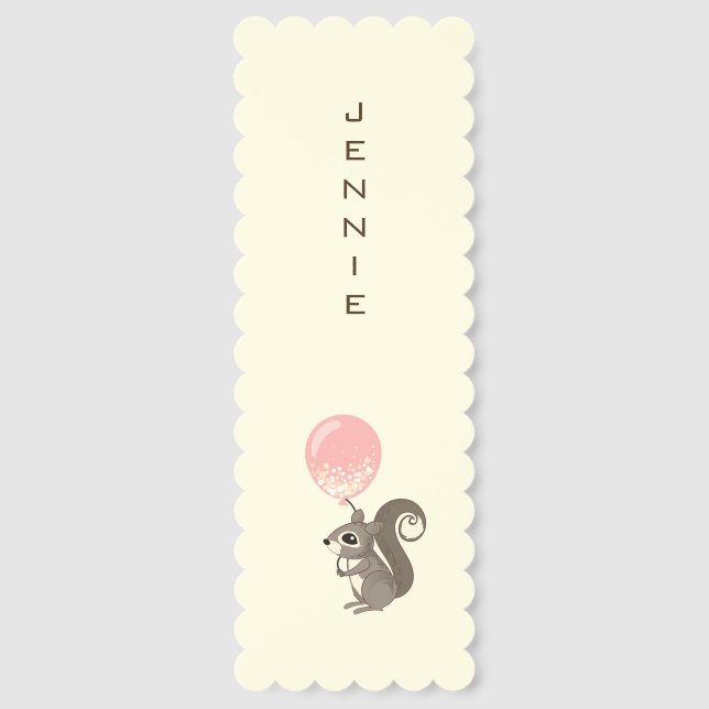 Custom Name Squirrel with Pink Balloon Bookmarks (Front)