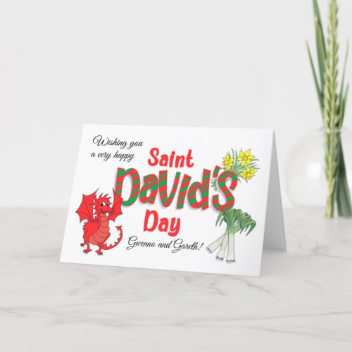 Custom Name St Davids Day Welsh Symbols Card