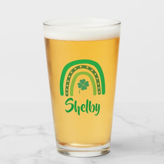 CUSTOM NAME St. Patrick's Day Boho Rainbow Glass (Front Filled)