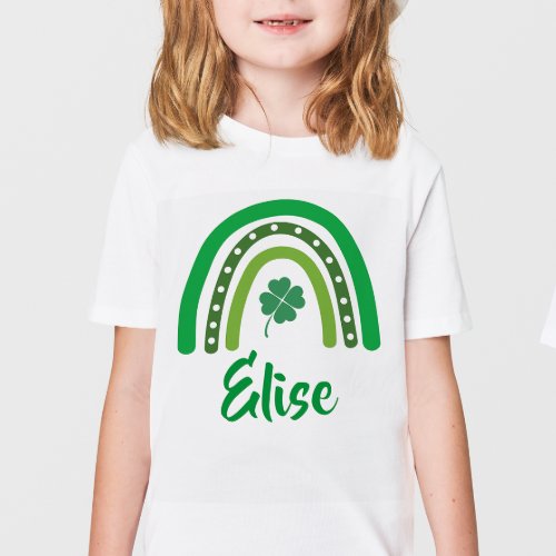 CUSTOM NAME St Patricks Day Boho Rainbow Kids T_Shirt