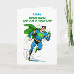 Custom Name St Patricks Day Super Lucky Hero Card