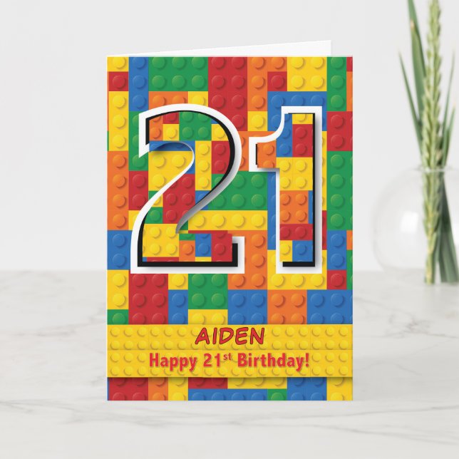 Custom Name Stacking Blocks 21st Birthday Card (Front)