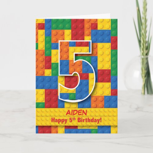 Custom Name Stacking Blocks 5th Birthday Card