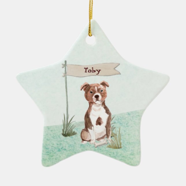 Custom Name Staffordshire Bull Terrier Pet Dog Ceramic Ornament (Front)