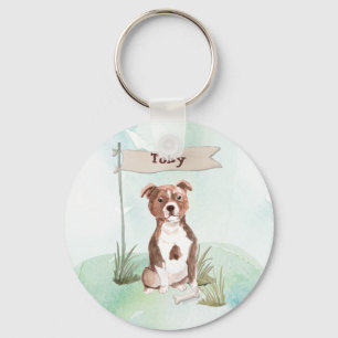 Custom Name Staffordshire Bull Terrier Pet Dog Keychain