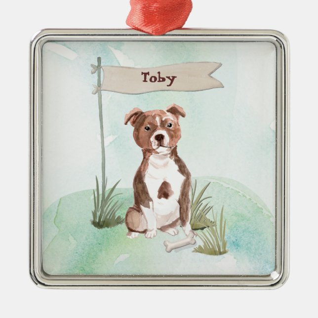 Custom Name Staffordshire Bull Terrier Pet Dog Metal Ornament (Front)