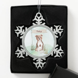 Custom Name Staffordshire Bull Terrier Pet Dog Snowflake Pewter Christmas Ornament