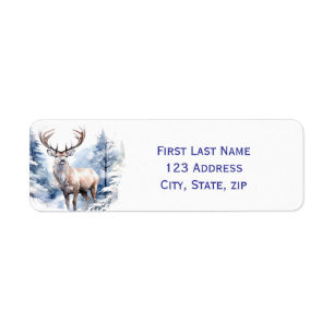 Custom Name Stag Deer Winter Snow Forest Animal Label