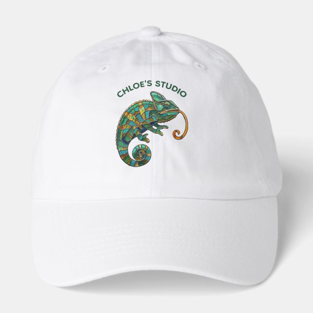 Custom Name Stained Glass Chameleon Pattern Hat (Front)