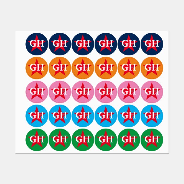 Custom name star monogram clothing labels for kids (Sheet)