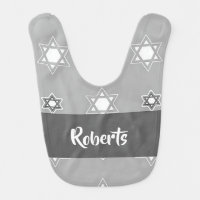 Custom name Star of David gray pattern Baby Bib