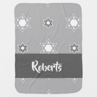 Custom name Star of David gray pattern Baby Blanket