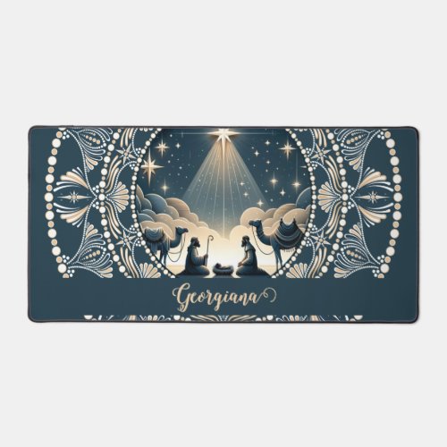 Custom Name Star of Wonder Nativity Dot Mandala Desk Mat