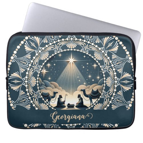 Custom Name Star of Wonder Nativity Dot Mandala Laptop Sleeve