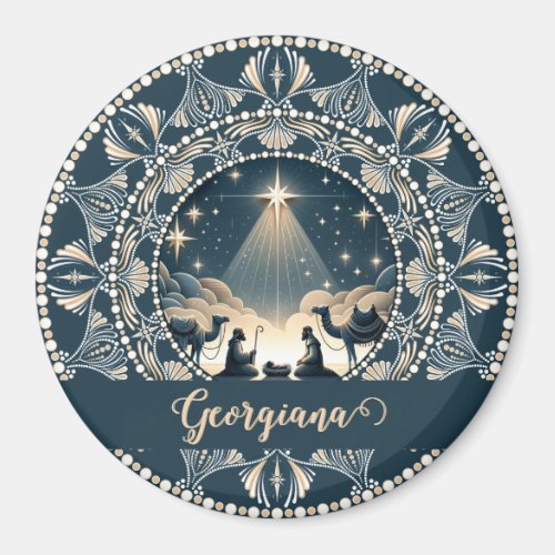 Custom Name Star of Wonder Nativity Dot Mandala Magnet