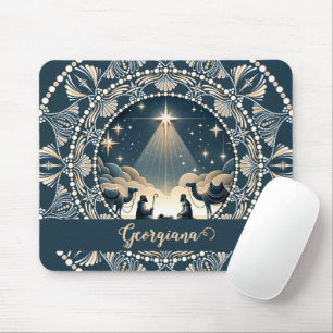 Custom Name Star of Wonder Nativity Dot Mandala Mouse Pad