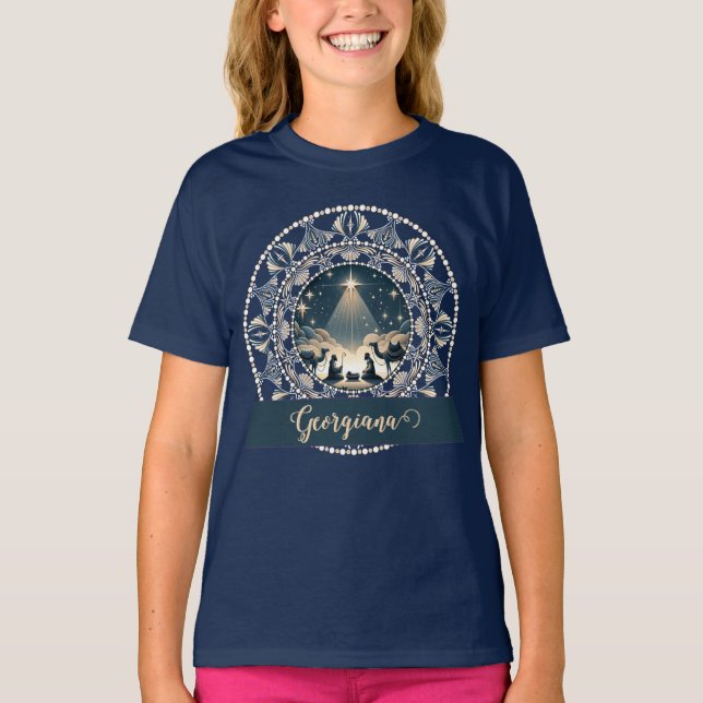 Custom Name Star of Wonder Nativity Dot Mandala T-Shirt (Front)