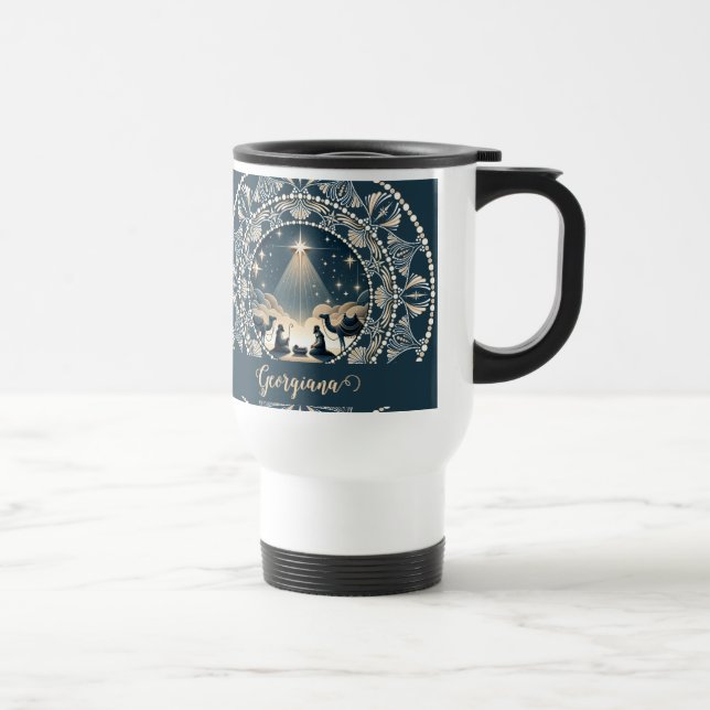 Custom Name Star of Wonder Nativity Dot Mandala Travel Mug (Right)