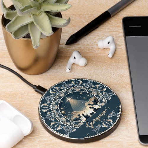 Custom Name Star of Wonder Nativity Dot Mandala Wireless Charger