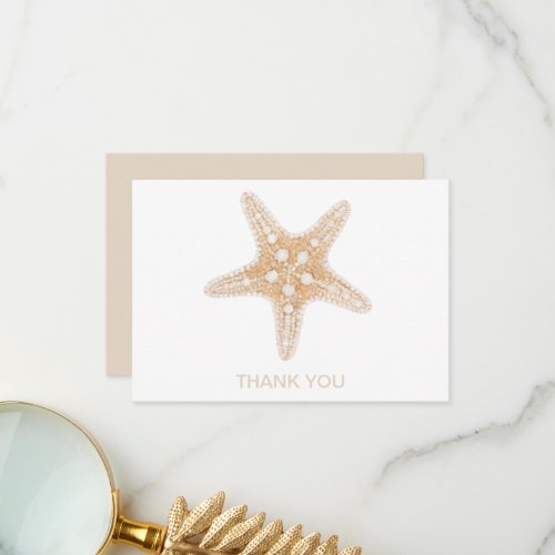 Custom Name Starfish White  Cream Thank You Card