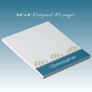 Custom name stars blue kids notepad