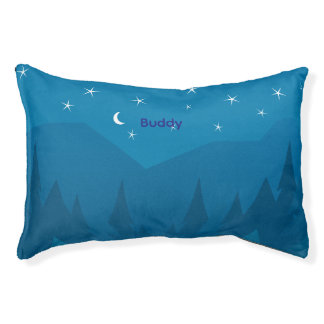 Custom Name Stars Moon above Mountains Dog Bed 