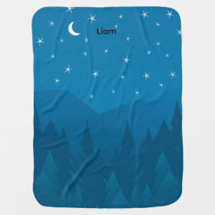 Custom Name, Stars Moon Mountain Baby Blanket