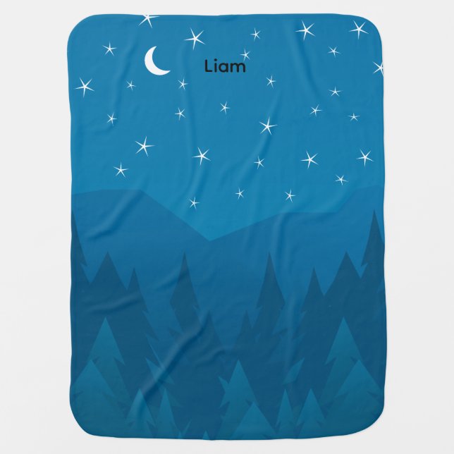 Custom Name, Stars Moon Mountain Baby Blanket (Front)