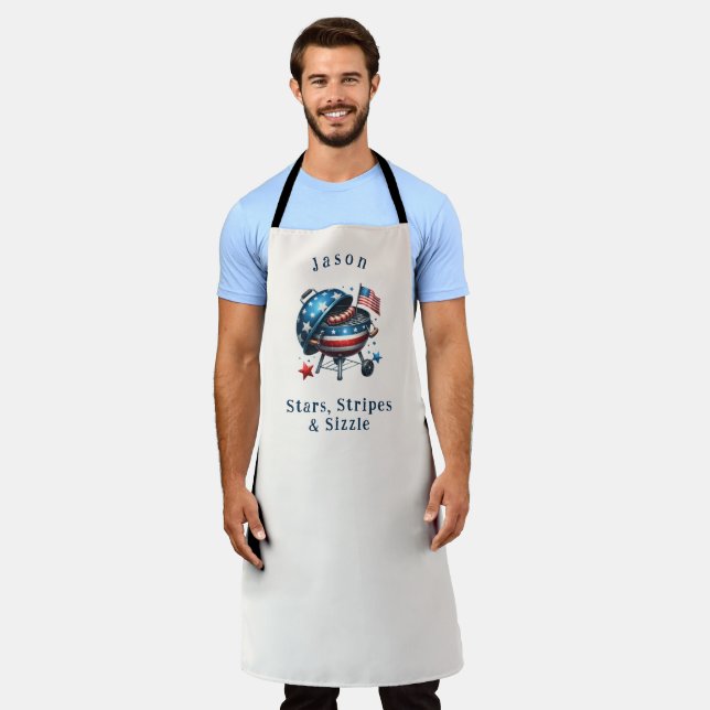 Custom Name Stars Stripes and Sizzle Patriotic   Apron (Worn)