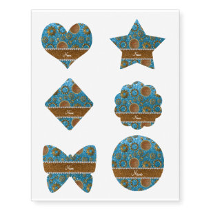 Custom name steampunk sky blue glitter temporary tattoos