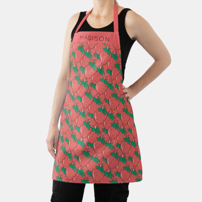 Custom name Strawberries Pattern aprons (Insitu)