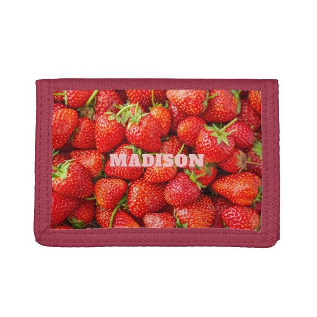 Custom Name Strawberries Trifold Wallet (Front)