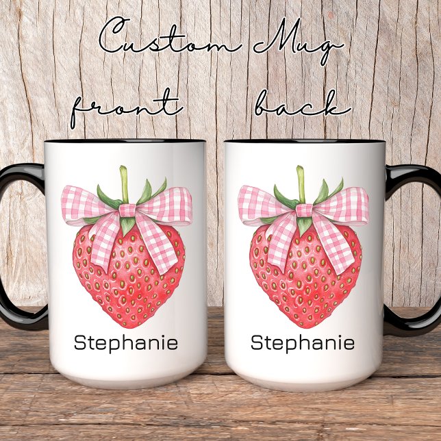 Custom Name Strawberry Mug, Birthday Gift for Her Mug (strawberry coquette mug, custom name mug, personalized strawberry mug, mug for her, birthday gift)