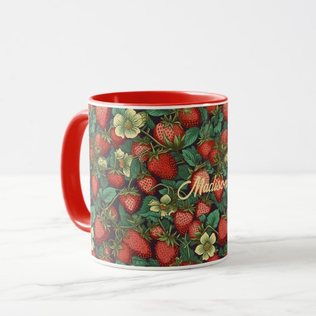 Custom Name Strawberry Pattern Mug (Front Left)