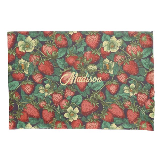 Custom Name Strawberry Pattern Pillow Case (Front)