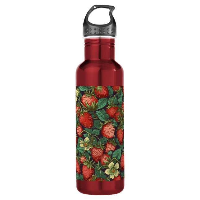 Custom Name Strawberry Pattern Stainless Steel Water Bottle (Front)
