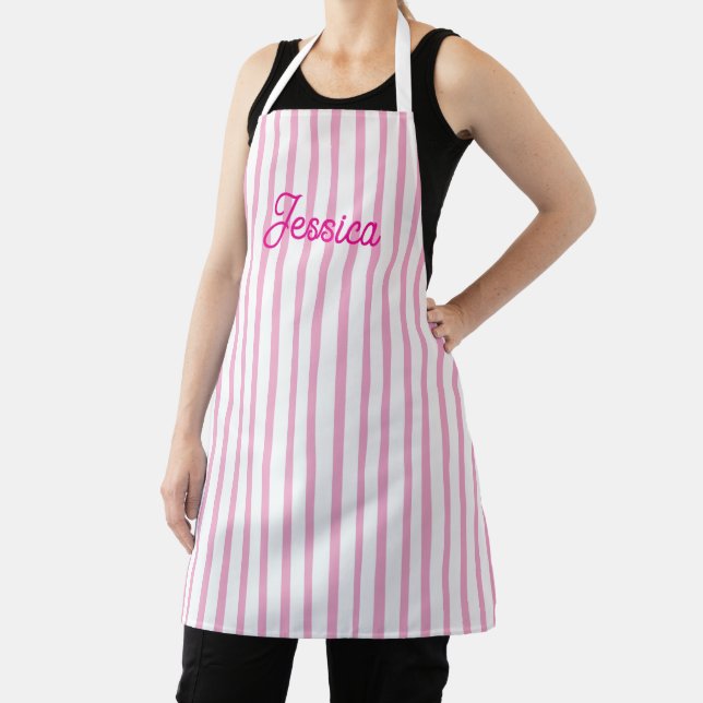 Custom Name Striped Cooking Kitchen Chef Baking Apron (Insitu)