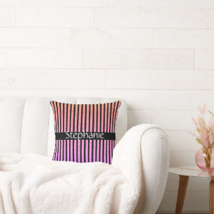 Custom Name Stripes Black Rose Gold Pink Glitter Throw Pillow