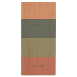 Custom Name Stripes Pattern Wood Flash Drive