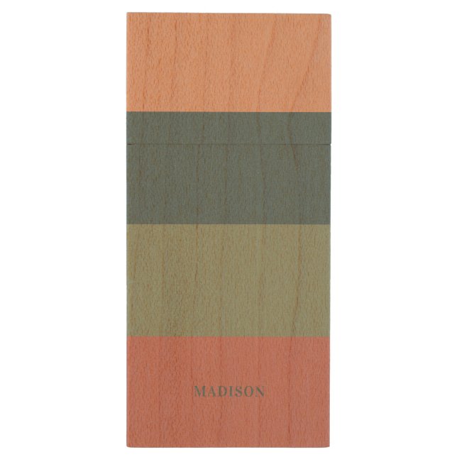 Custom Name Stripes Pattern Wood Flash Drive (Back (Vertical))