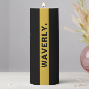 Custom Name Stylish Black Metallic Gold Pillar Candle