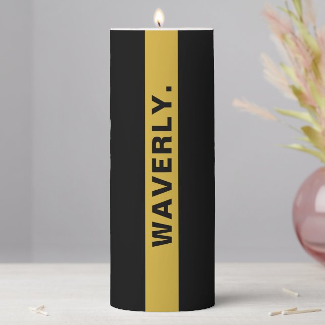 Custom Name Stylish Black Metallic Gold Pillar Candle (In Situ)