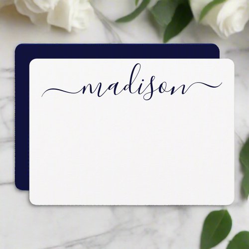 Custom Name Stylish Blue Typography Calligraphy Note Card