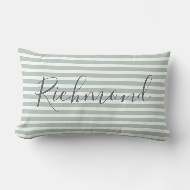 Custom Name Stylish Green & White Stripes Pattern Lumbar Pillow (Front)