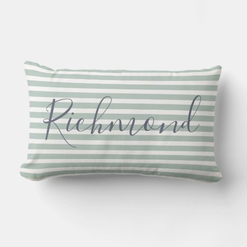 Custom Name Stylish Green  White Stripes Pattern Lumbar Pillow